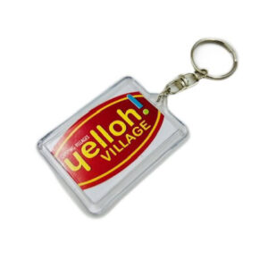 porte-clef plastique acrylique 55x42mm avec étiquette avec tourillon grand modèle